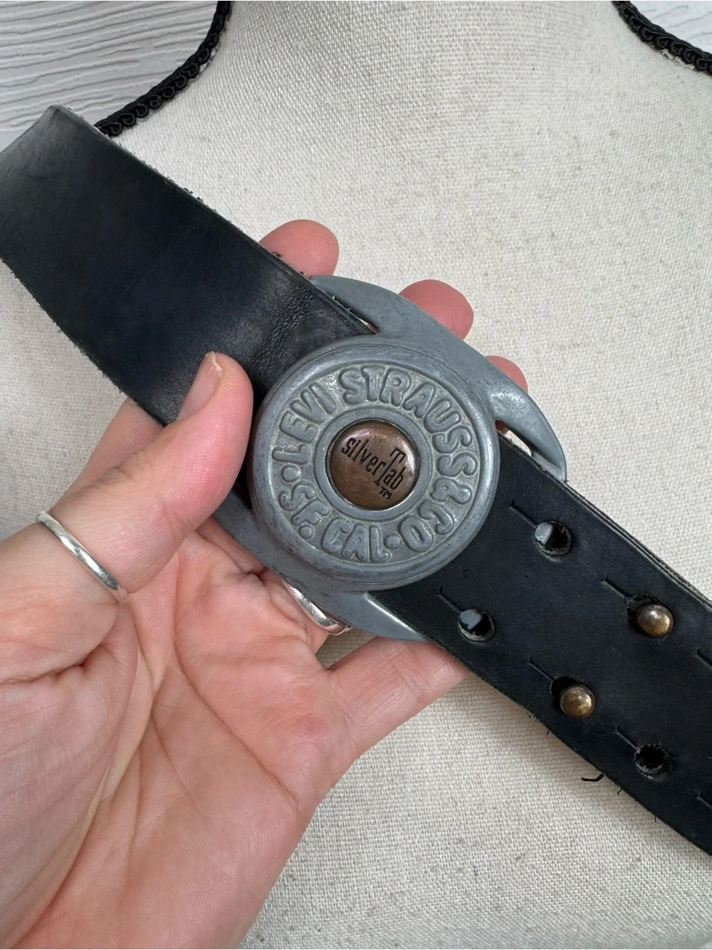 Vintage Levi's Silver tab Buckle Leather Belt Size 36 Round Made in USA 3062 90s